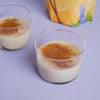 Vegan crème brûlée with caramelised pears