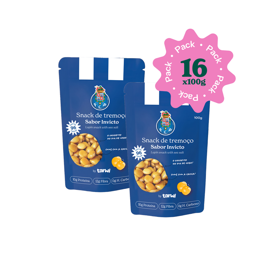 Snack de tremoço Tarwi edição limitada FC Porto pack com 16 embalagens de 100 g